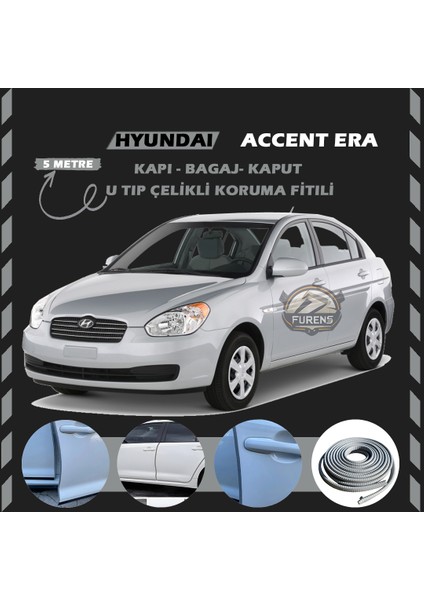 Hyundai Accent Era Oto Araç Kapı Koruma Fitili 5metre Parlak Gri Renk