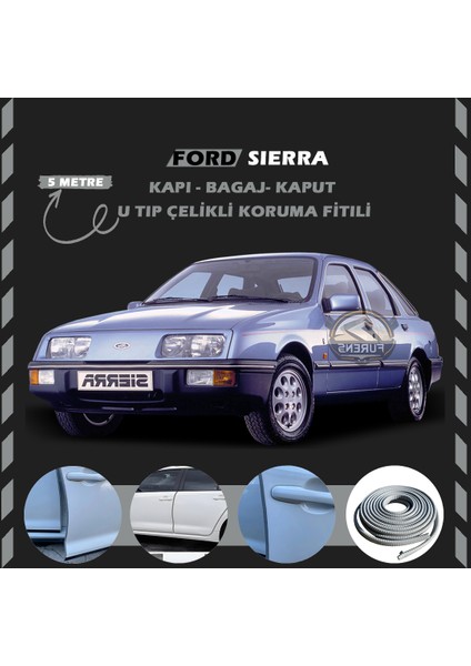 Ford Sierra Oto Araç Kapı Koruma Fitili 5metre Parlak Gri Renk