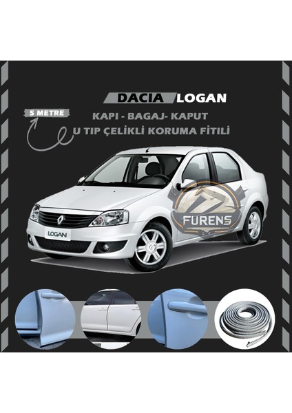 Dacia Logan Oto Araç Kapı Koruma Fitili 5metre Parlak Gri Renk
