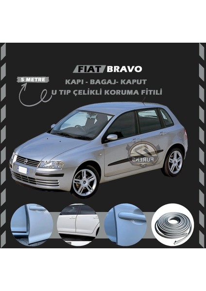 Fiat Bravo Oto Araç Kapı Koruma Fitili 5metre Parlak Gri Renk