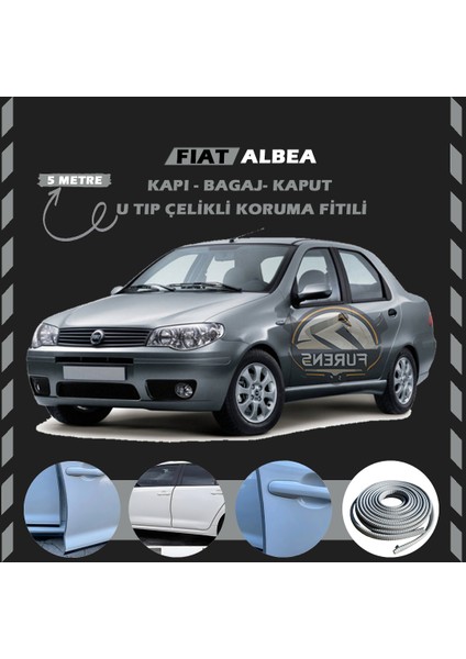 Fiat Albea Oto Araç Kapı Koruma Fitili 5metre Parlak Gri Renk