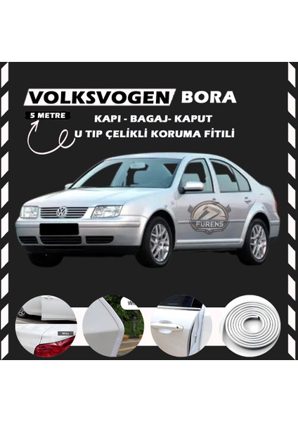 Volksvogen Bora Oto Araç Kapı Koruma Fitili 5metre Parlak Beyaz Renk