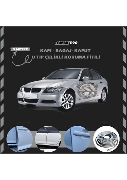 Bmw E90 Oto Araç Kapı Koruma Fitili 5metre Parlak Gri Renk