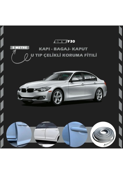 Bmw F30 Oto Araç Kapı Koruma Fitili 5metre Parlak Gri Renk