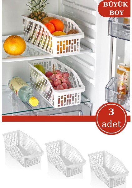 3 Adet Geniş Buzdolabı Sepeti, Mutfak Dolap Içi Düzenleyici Organizer 3’lü Set (20X30X15CM)