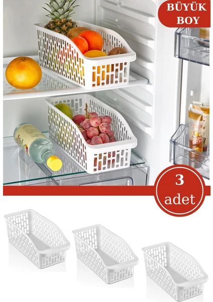 3 Adet Geniş Buzdolabı Sepeti, Mutfak Dolap Içi Düzenleyici Organizer 3’lü Set (20X30X15CM)