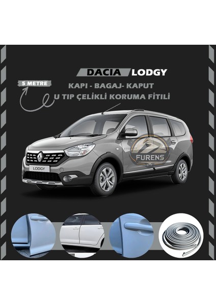 Dacia Lodgy Oto Araç Kapı Koruma Fitili 5metre Parlak Gri Renk