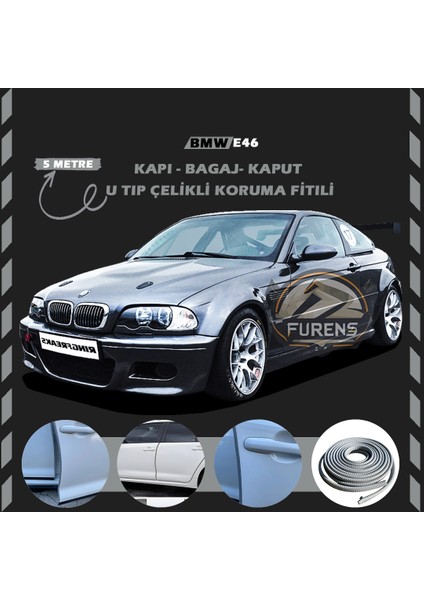Bmw E46 Oto Araç Kapı Koruma Fitili 5metre Parlak Gri Renk