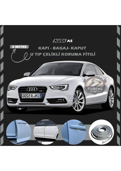 Audi A5 Oto Araç Kapı Koruma Fitili 5metre Parlak Gri Renk