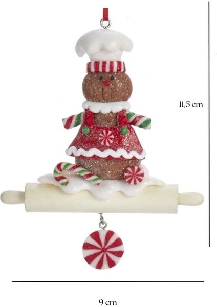 KırmızıBeyaz 11,5cm Kil Dolgu Oklavalı Aşçı Kız Zencefilli Kurabiye Yılbaşı Süsü fiyatları