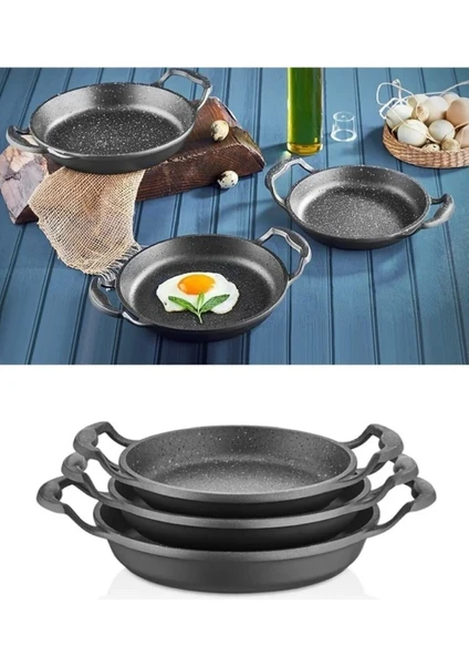 Elit Mutfak Eşyaları 3'lü Döküm Granit Kaplama Sahan Set (18 Cm-20 cm -22 Cm)