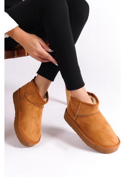 Kalın Tabanlı Yuvarlak Burunlu Kürklü Kısa Kadın Bot fırsatları