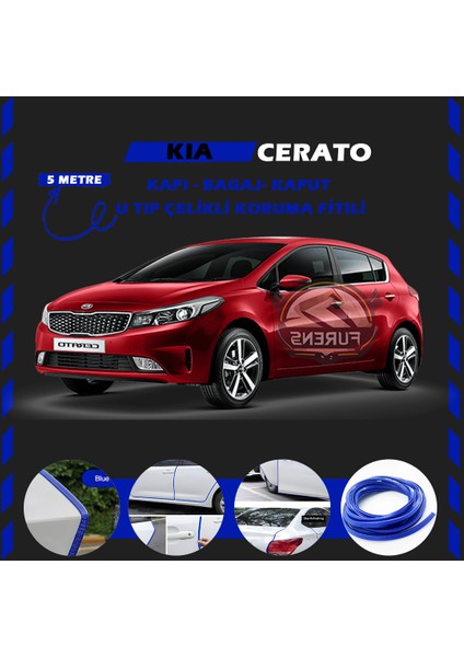 Kia Cerato Oto Araç Kapı Koruma Fitili 5metre Parlak Mavi Renk