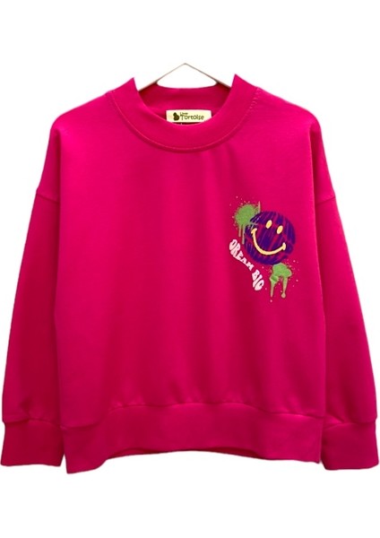 Fuşya Rengi Emoji Kız Çocuk Sweatshirt fiyatları
