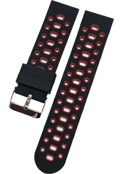 Akıllı Saat Için 22MM Kırmızı Desenli Siyah Silikon Saat Kordonu