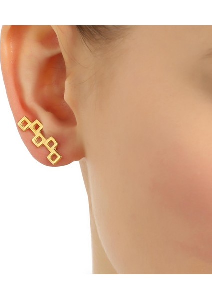925 Ayar Gümüş Minik Kareler Earcuff Küpe