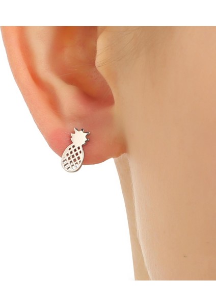 925 Ayar Gümüş Ananas Modeli Küpe, Sarı