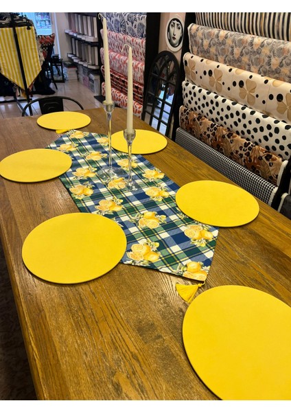 Tuğçe Demir Home Design Ekose Limon Desen Runner Supla Set