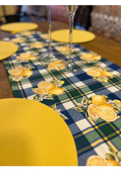 Tuğçe Demir Home Design Ekose Limon Desen Runner Supla Set