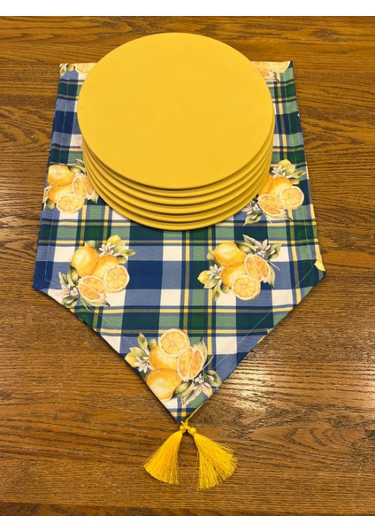 Tuğçe Demir Home Design Ekose Limon Desen Runner Supla Set