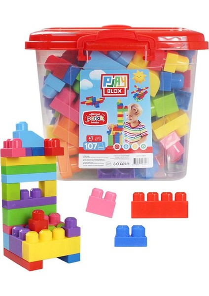 Toru Toys Play Blox Yapı Oyuncakları 107 Parça Kovalı Parlak Renkler Mega Blok Seti 3103