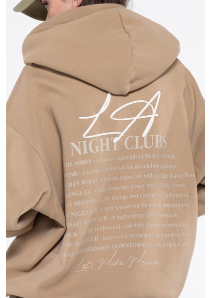 Friday Offset Noche Kadın Nut Kanguru Cepli Kapüşonlu Oversize Sweatshirt Hoodie