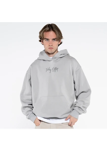 Friday Offset Ocho Erkek Açık Bej Kanguru Cepli Kapüşonlu Oversize Sweatshirt Hoodie