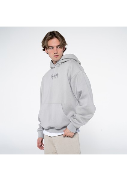 Friday Offset Ocho Erkek Açık Bej Kanguru Cepli Kapüşonlu Oversize Sweatshirt Hoodie