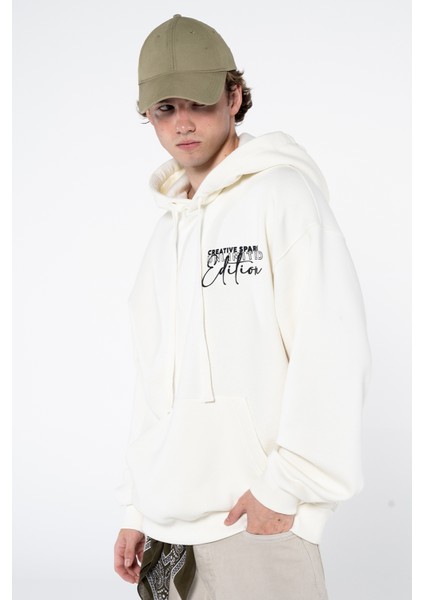 Friday Offset Teo Erkek Off White Kanguru Cepli Kapüşonlu Oversize Sweatshirt Hoodie