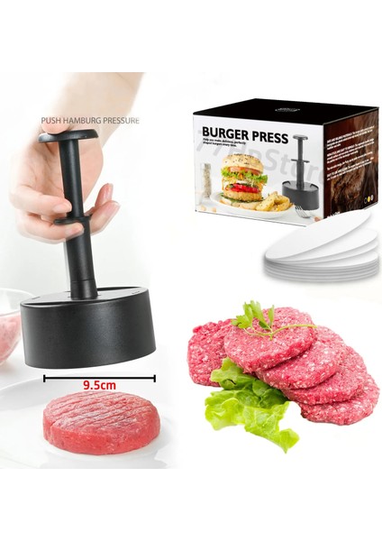 Gri 3 Manuel Hamburger Et Presi Abs Yuvarlak Yapışmaz Dolgulu Etli Turta Yapma Kalıp Sığır Barbekü Pasta Basın Kalıp Makinesi Mutfak Aksesuarları (Yurt Dışından)