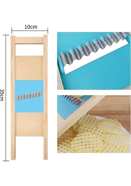 Mavi Dilimleyici Ahşap Patates Izgara Dilimleyici Sebze Rende Oluklu Net Kıyıcı Kesici Dalga Bıçak Parçalayıcı Salata Mutfak Parçalayıcı Soyucu Ezici (Yurt Dışından)