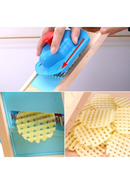 Mavi Dilimleyici Ahşap Patates Izgara Dilimleyici Sebze Rende Oluklu Net Kıyıcı Kesici Dalga Bıçak Parçalayıcı Salata Mutfak Parçalayıcı Soyucu Ezici (Yurt Dışından) fırsatları