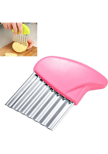 S3 Pembe 10.5x7.5 cm Bıçak Çip Dilimleme Fransız Patates Dalgalı Meyve Mutfak Fry Chopper Sebze Hamur Kesici Kırışık Yapıcı Araçları Paslanmaz Patates Çelik (Yurt Dışından)