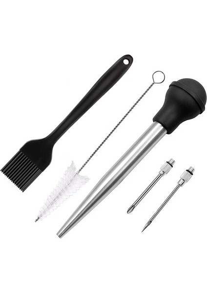 Tüm Siyah Set Paslanmaz Çelik Hindi Baster Şırınga Pişirme Et Enjektör Seti Fırça ve Marine Iğne ile Profesyonel Et Şırıngası (Yurt Dışından)