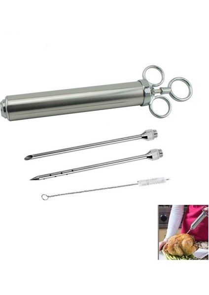 Siyah 4 Oz Paslanmaz Çelik Et Turşusu Lezzet Enjektör Kiti 1/2 Fincan Kapasiteli Barbekü Baharat Enjektörü 2 Profesyonel Iğneler ile Fırça (Yurt Dışından)