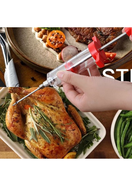 Kırmızı Marinade Enjektör Met Rvs Naalden Barbekü Vlees Spuit Saus Injectie Kalkoen Kip Spuit Keuken Accessorie Gereedschap (Yurt Dışından) fiyatları