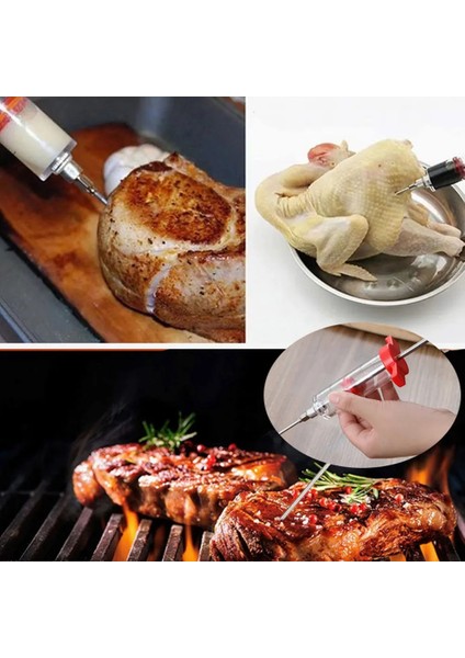 Kırmızı Marinade Enjektör Met Rvs Naalden Barbekü Vlees Spuit Saus Injectie Kalkoen Kip Spuit Keuken Accessorie Gereedschap (Yurt Dışından) modelleri