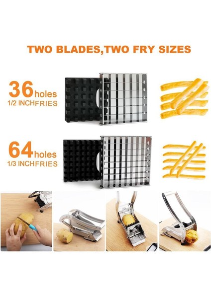 64 Delik Bıçak Çok Fonksiyonlu Patates Kesici Patates Kızartması Makinesi Manuel Sebze Dilimleme Mutfak Kesme Aleti Paslanmaz Çelik Yeniden Kullanılabilir Kesici (Yurt Dışından) indirimleri