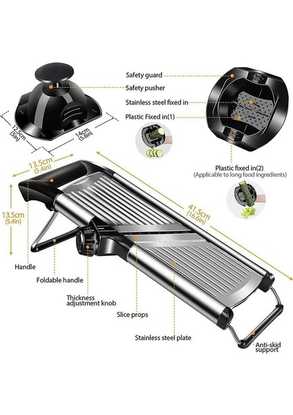 Siyah 304 Paslanmaz Çelik Mandoline Profesyonel Sebze Dilimleme Ayarlanabilir Kesici Sebze Rende Bıçakları ile Mutfak Aksesuarları (Yurt Dışından) fırsatları