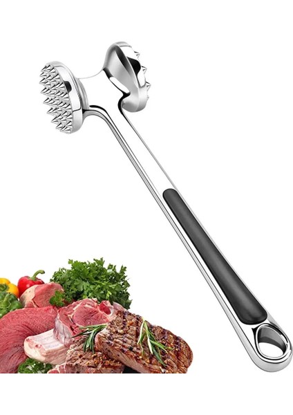 Siyah Büyük Meslek Et Çekiç Taşınabilir Gevşek Alet Et Tenderizer Iğnesi Çift Taraflı Et Tokmak ile Kauçuk Konfor Kavrama Kolu (Yurt Dışından)