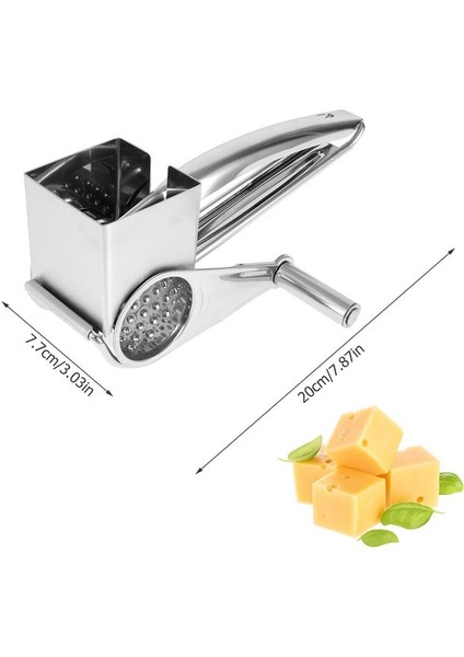 Gümüş Saplı Döner Peynir Rendesi 3 Değiştirilebilir Tambur Bıçak Peynir Rende Dilimleyici El Peynir Kesici Parçalayıcı Süper Keskin (Yurt Dışından)