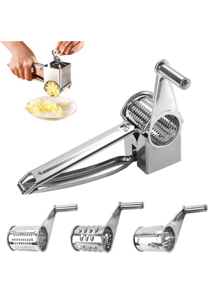 Gümüş Saplı Döner Peynir Rendesi 3 Değiştirilebilir Tambur Bıçak Peynir Rende Dilimleyici El Peynir Kesici Parçalayıcı Süper Keskin (Yurt Dışından) fiyatları