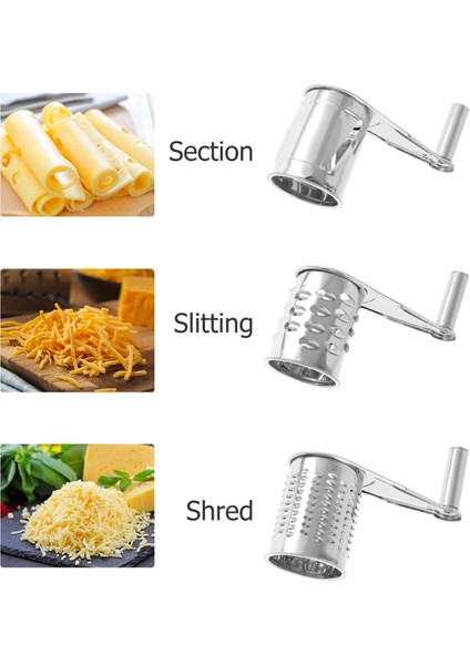 Gümüş Saplı Döner Peynir Rendesi 3 Değiştirilebilir Tambur Bıçak Peynir Rende Dilimleyici El Peynir Kesici Parçalayıcı Süper Keskin (Yurt Dışından) modelleri