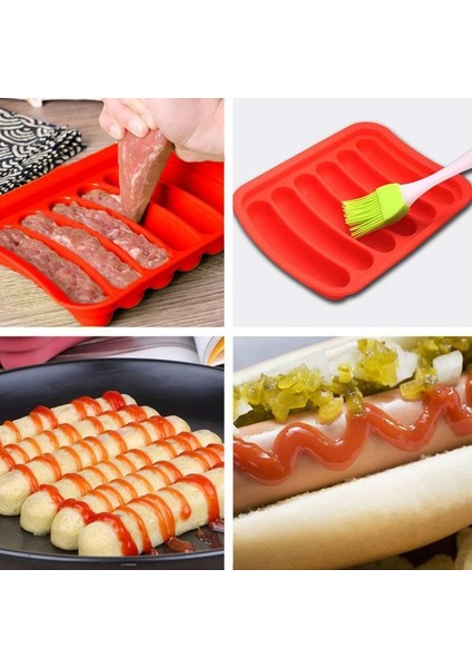 Kırmızı 6 In 1 Sosis Makinesi Dıy Sosis Yapma Kalıp Hot Dog El Yapımı Jambon Silikon Kalıp Bebek Maması Makinesi Mutfak Alet Pişirme Araçları (Yurt Dışından)