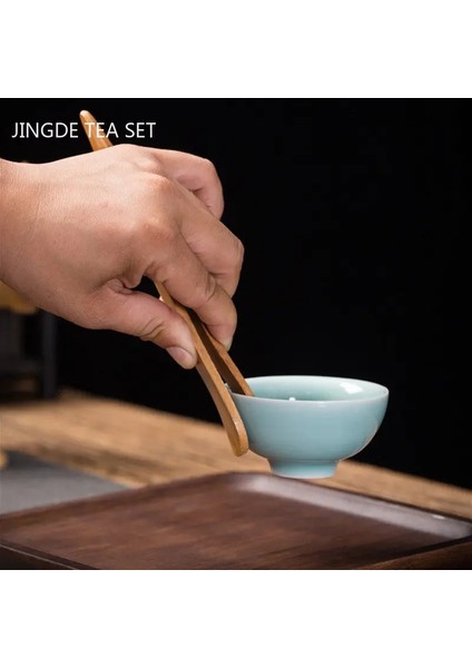 E Bambu Çay Tutucu Çin Tarzı Çay Töreni Altı Beyler Çay Seti Aksesuarları Çay Bardağı Klip Çay Kaşığı Özelleştirilmiş Teaware Araçları (Yurt Dışından) indirimleri