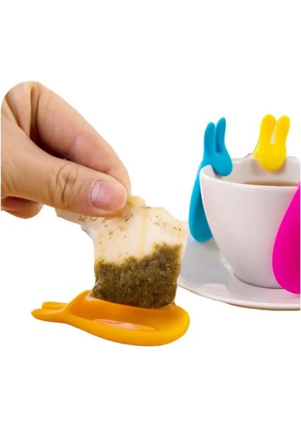 Renk Rastgele 3 Adet Sevimli Tavşan Şekli Çay Poşeti Rafı Silikon Bardak Kupa Asılı Aracı Kahve Çay Kaşığı Raf Çay Demlik Tutucu Yenilik Ürün Teaware (Yurt Dışından)
