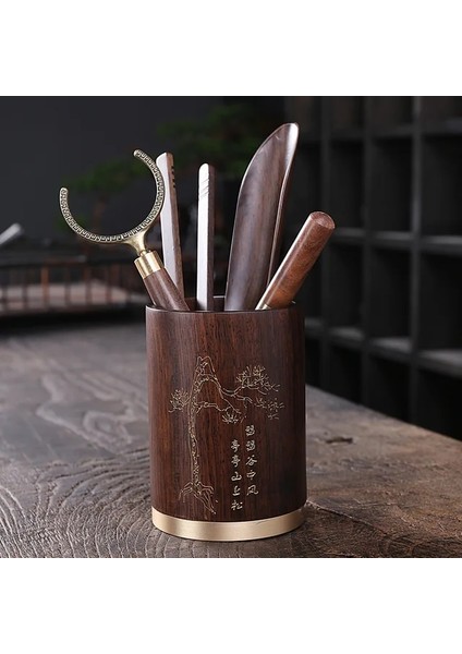 Color3 Çin Tarzı Çay Seti Kung Fu Çay Aksesuarları Çay Töreni Eşyaları Altı Beyefendi Abanoz Çay Klip Iğne Ahşap Pirinç Çaydanlık ZH603 (Yurt Dışından)
