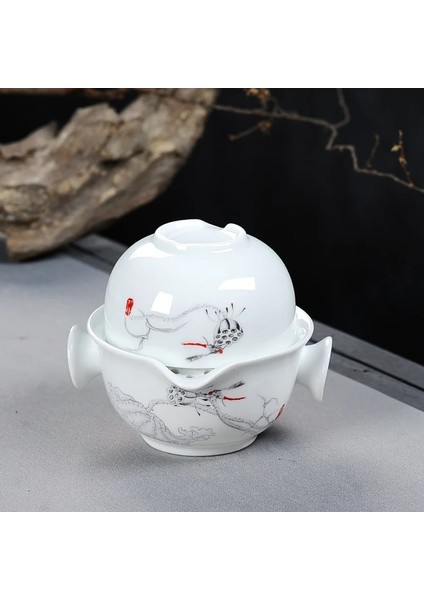 06 Çin Kung Fu Çay Seti 1 Pot 1 Bardak Dahil, Güzel ve Kolay Çaydanlık Su Isıtıcısı, Manzara Boyama Seyahat Çay Seti Zarif Gaiwan (Yurt Dışından)