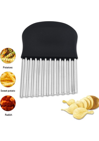 BLACK-A01 Paslanmaz Çelik Patates Cipsi Dilimleme Sebze Dilimleme Patates Kızartması Dilimleme Dalga Patates Kıyıcı Mutfak Patates Kızartması Kesme Tol (Yurt Dışından) fırsatları