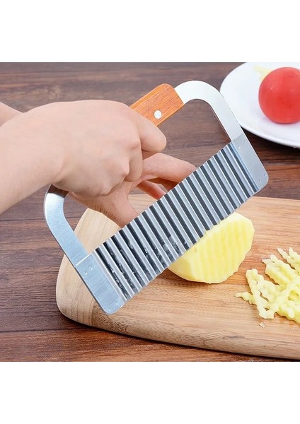 S5 18.5X12 cm Paslanmaz Çelik Patates Cipsi Dilimleme Hamur Sebze Meyve Buruşuk Dalgalı Mutfak Bıçağı Patates Kesici Kıyıcı Fransız Fry Maker Araçları (Yurt Dışından)